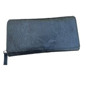London Leather Goods Leather Wallet RFID Floral Fold Credit Card Slots Green